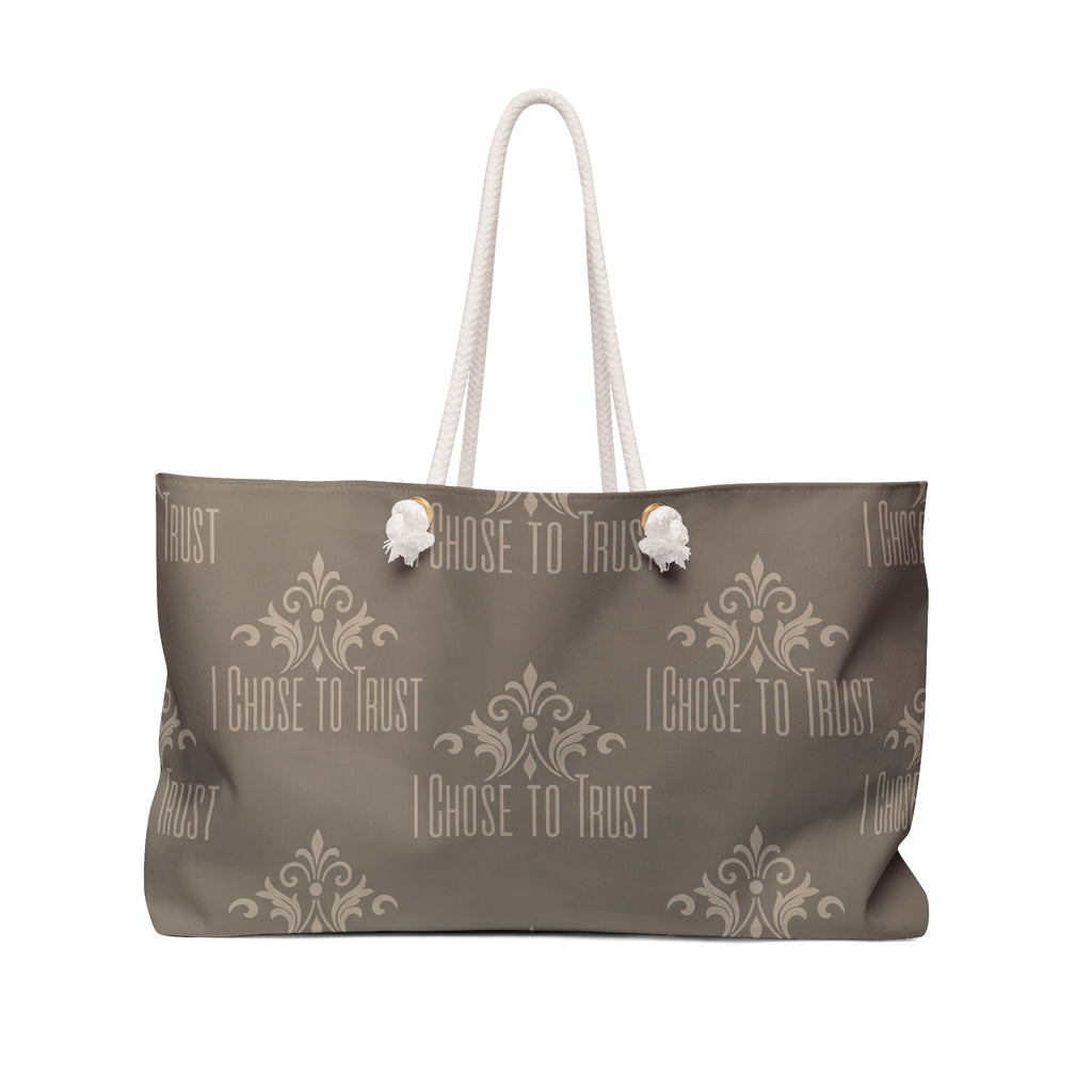 I Choose to Trust Weekender Bag — Neutral Brown Inspirational Travel Tote