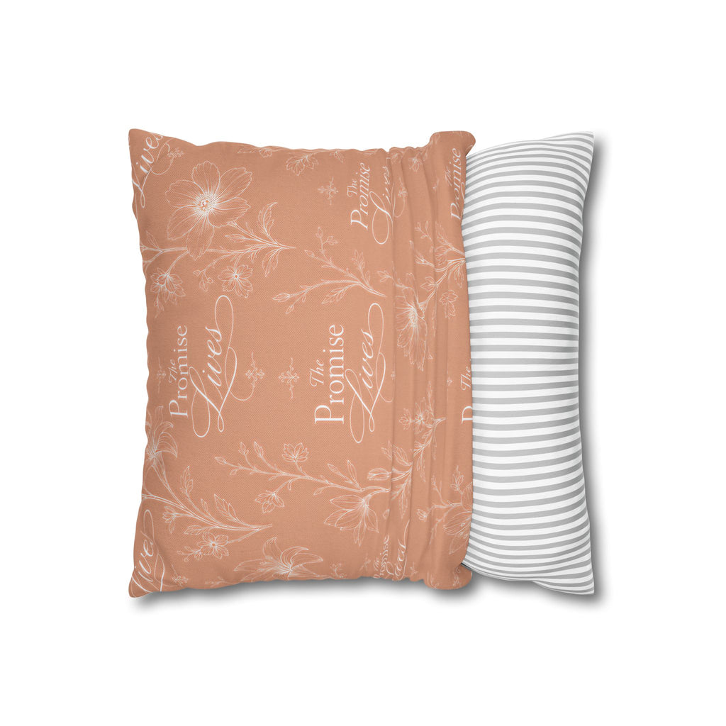 The Promise Lives Decorative Pillow - Floral Script Square Throw Pillowcase