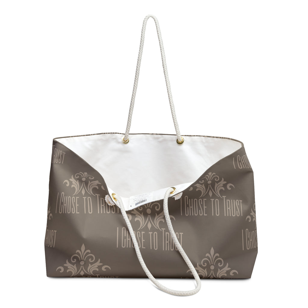 I Choose to Trust Weekender Bag — Neutral Brown Inspirational Travel Tote