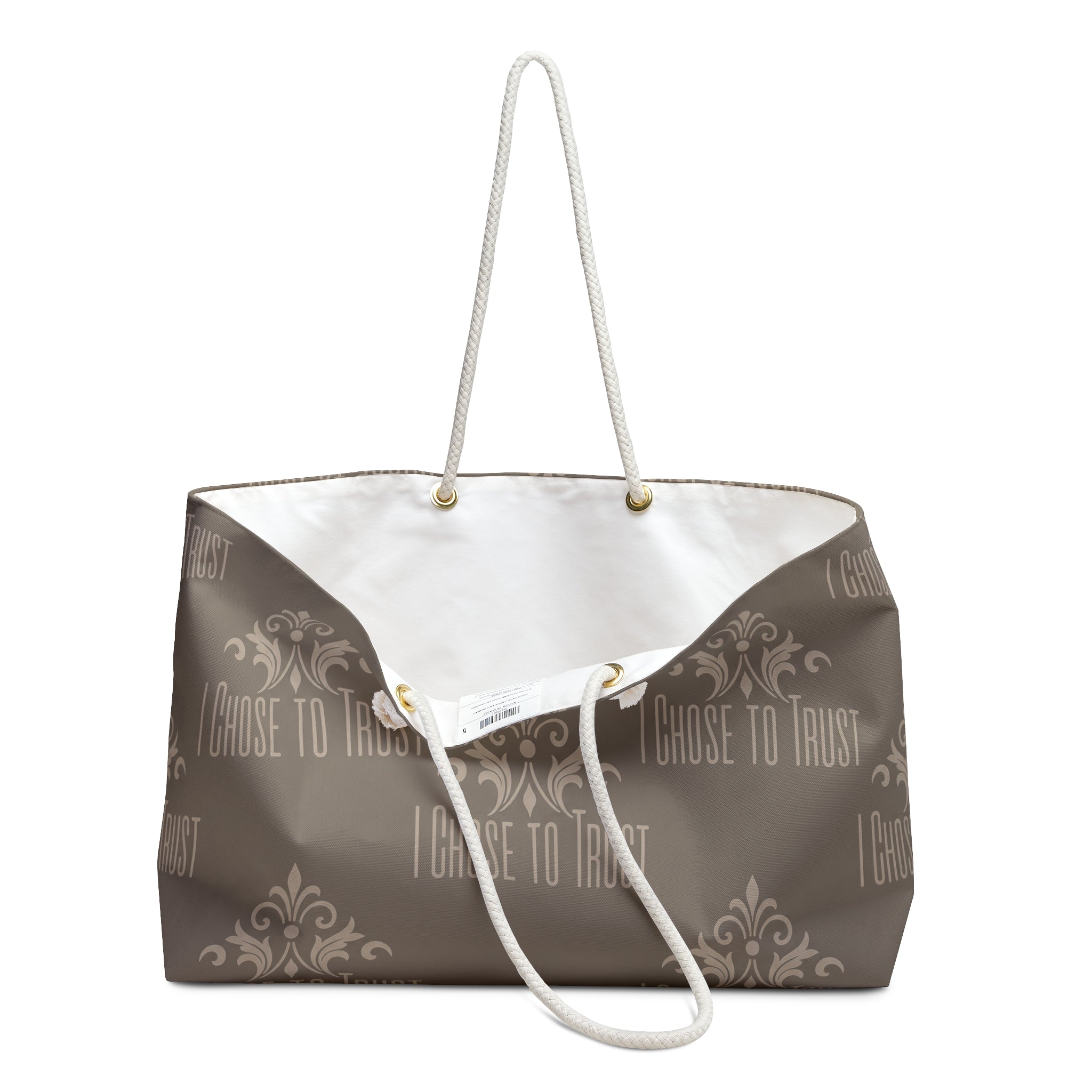 I Choose to Trust Weekender Bag — Neutral Brown Inspirational Travel Tote