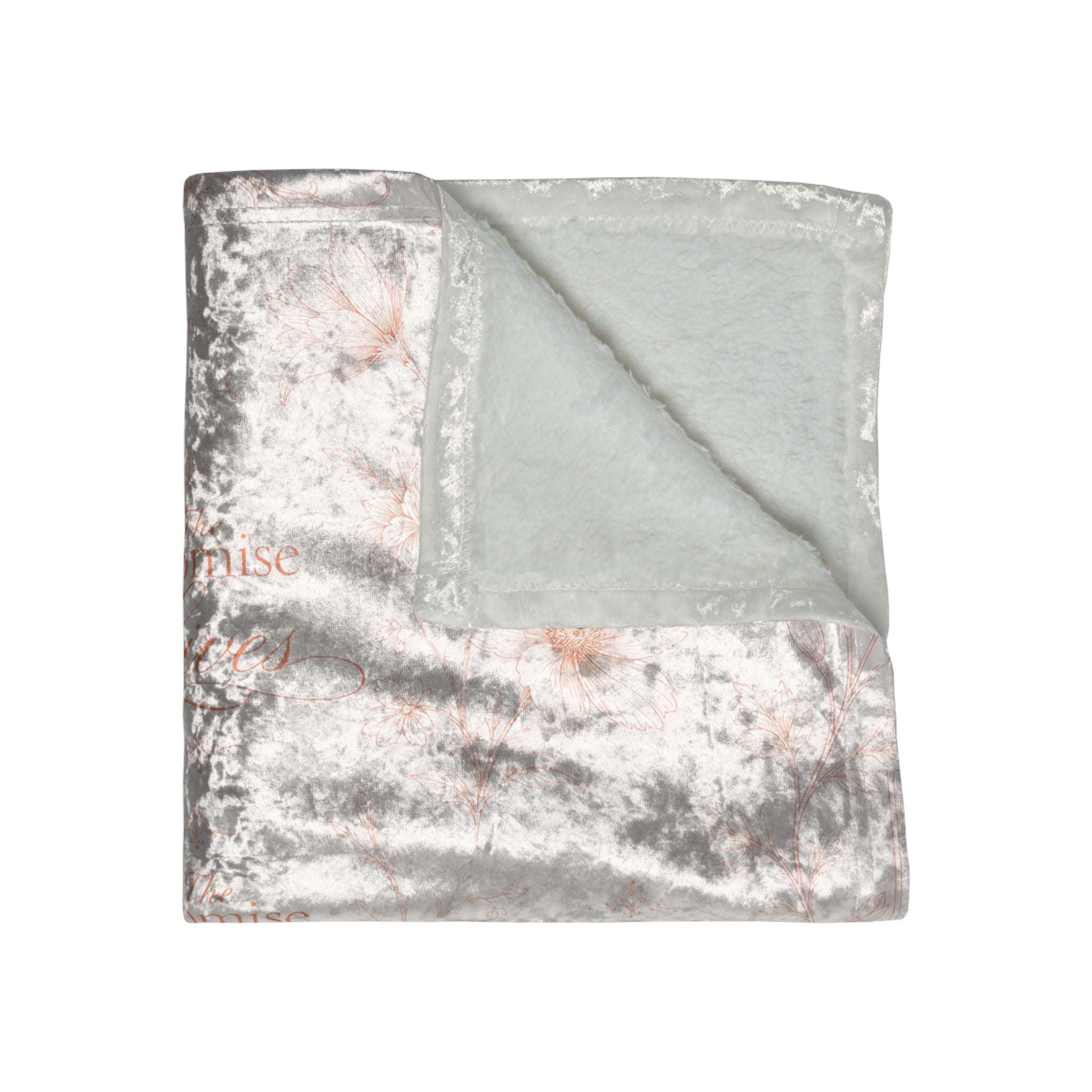 Crushed Velvet Throw Blanket — Luxe Rose Gold Texture Blanket with Subtle Script Pattern