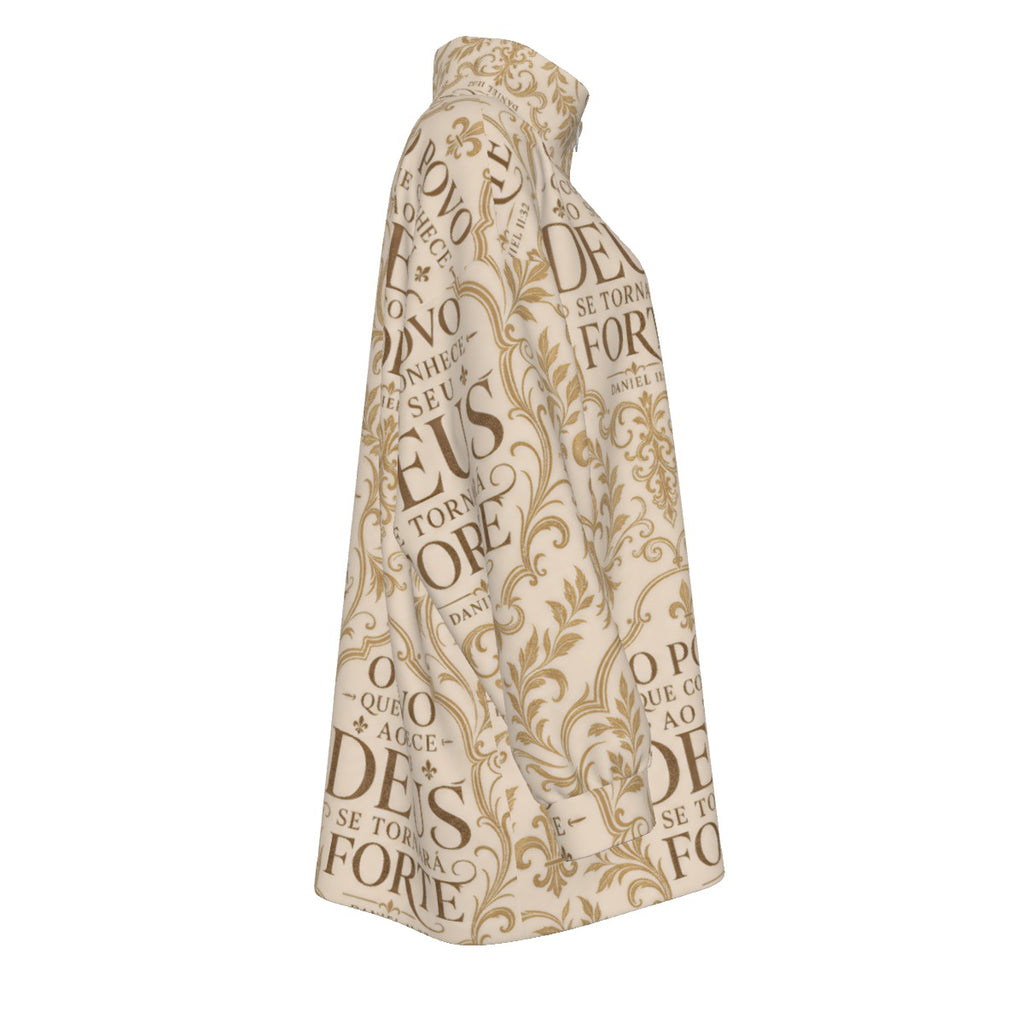 All-Over Print Unisex Borg Fleece Stand-up Collar Coat With Zipper Closure(Plus Size)