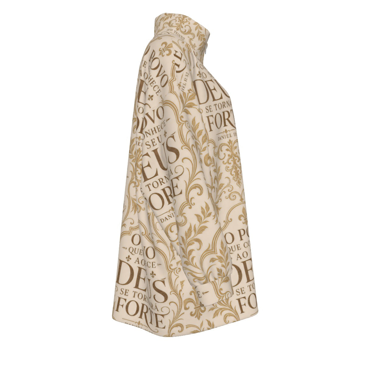 All-Over Print Unisex Borg Fleece Stand-up Collar Coat With Zipper Closure(Plus Size)