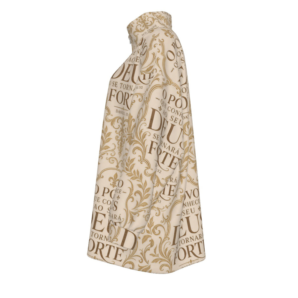 All-Over Print Unisex Borg Fleece Stand-up Collar Coat With Zipper Closure(Plus Size)