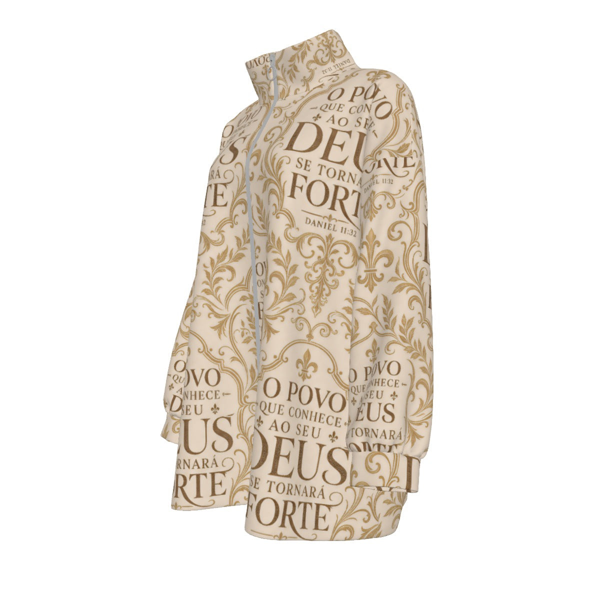 All-Over Print Unisex Borg Fleece Stand-up Collar Coat With Zipper Closure(Plus Size)