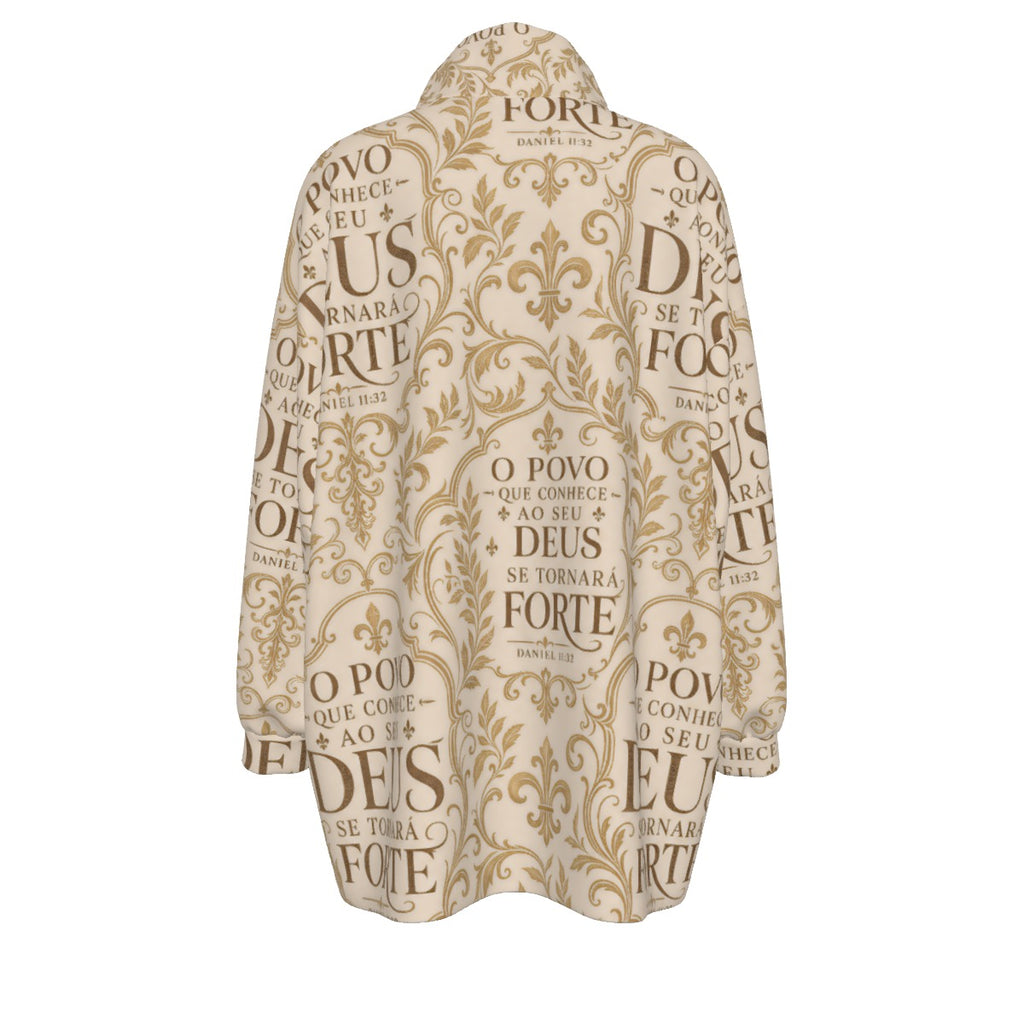 All-Over Print Unisex Borg Fleece Stand-up Collar Coat With Zipper Closure(Plus Size)