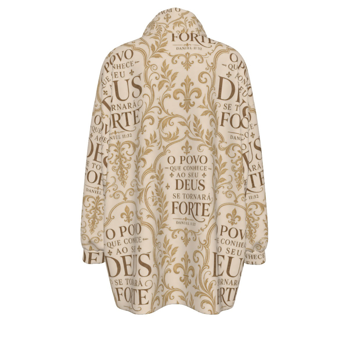 All-Over Print Unisex Borg Fleece Stand-up Collar Coat With Zipper Closure(Plus Size)