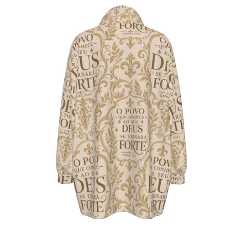All-Over Print Unisex Borg Fleece Stand-up Collar Coat With Zipper Closure(Plus Size)