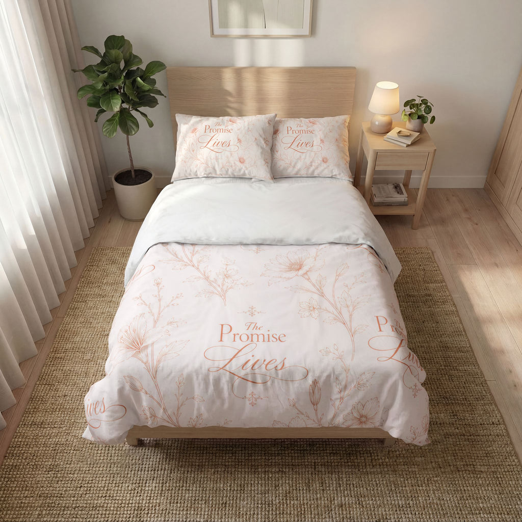 Floral 'I Promise Lives' Quilt Cover Set - 3-Piece Duvet & Pillowcase Bedding