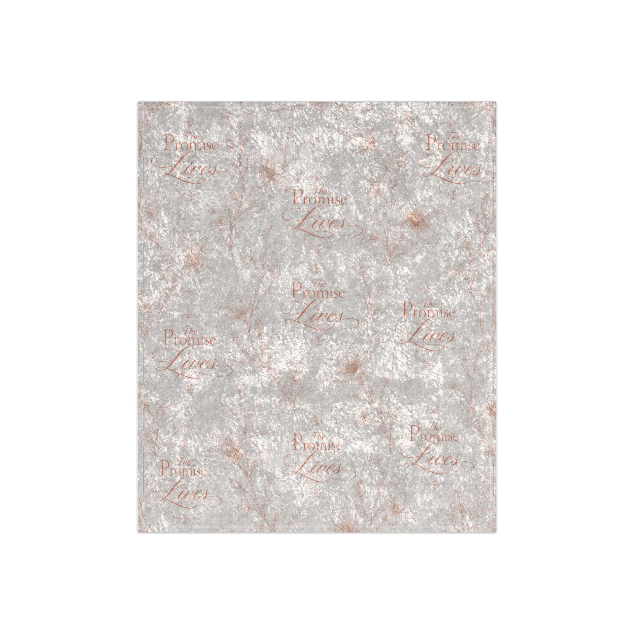 Crushed Velvet Throw Blanket — Luxe Rose Gold Texture Blanket with Subtle Script Pattern