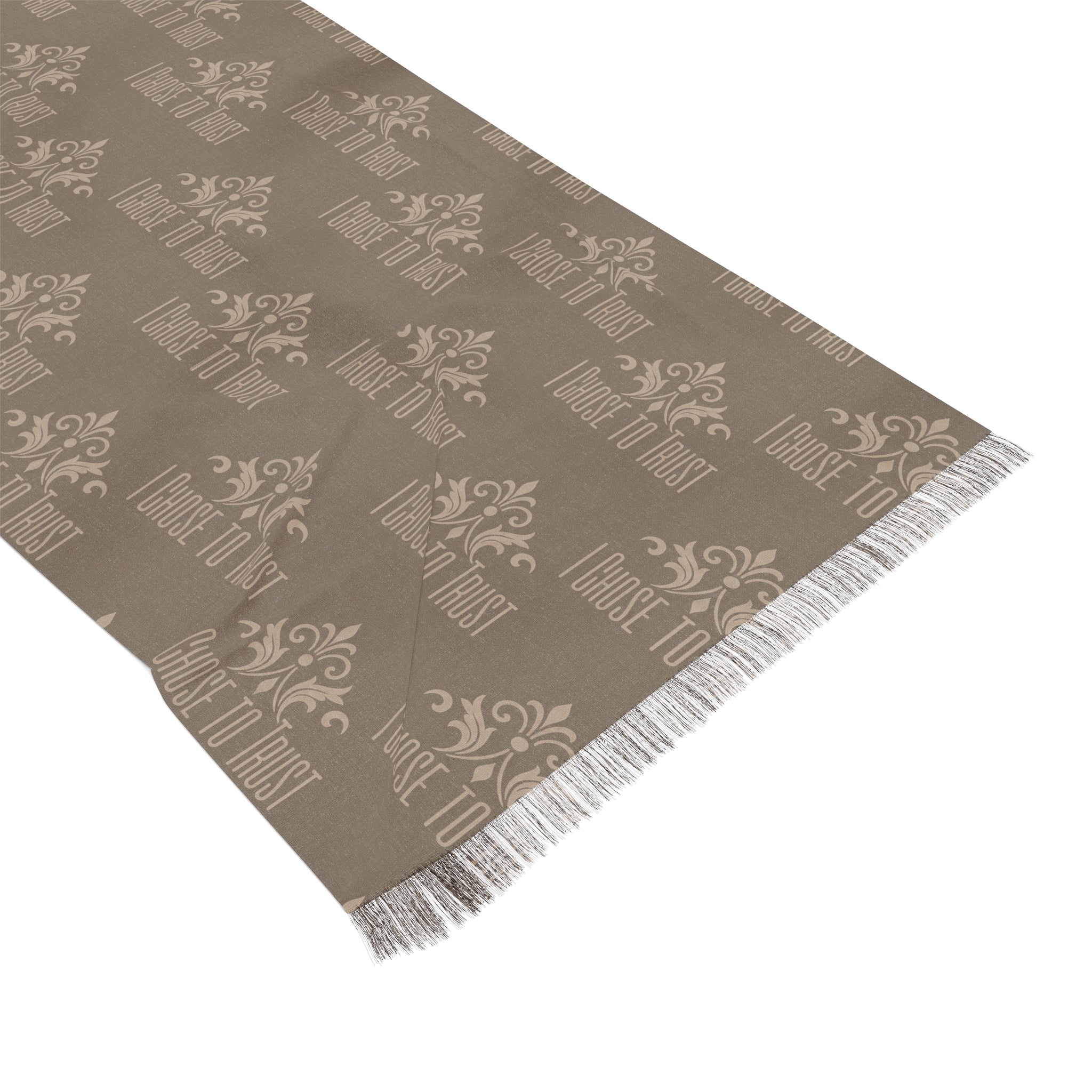 Light Scarf - Neutral Floral Jacquard Fringe Scarf