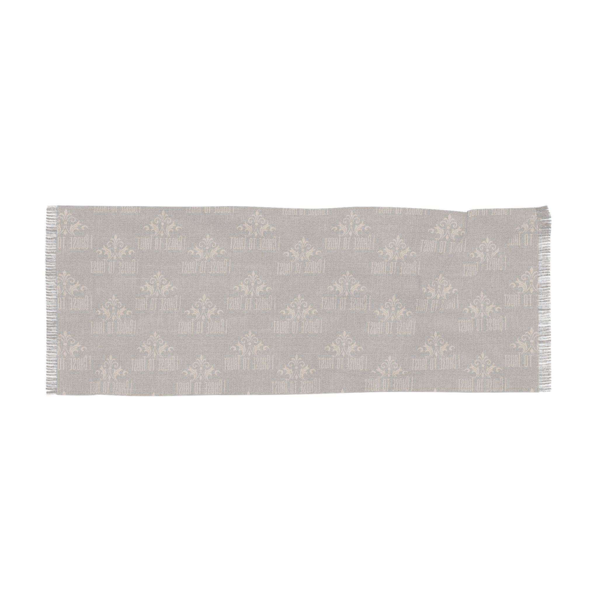 Light Scarf - Neutral Floral Jacquard Fringe Scarf