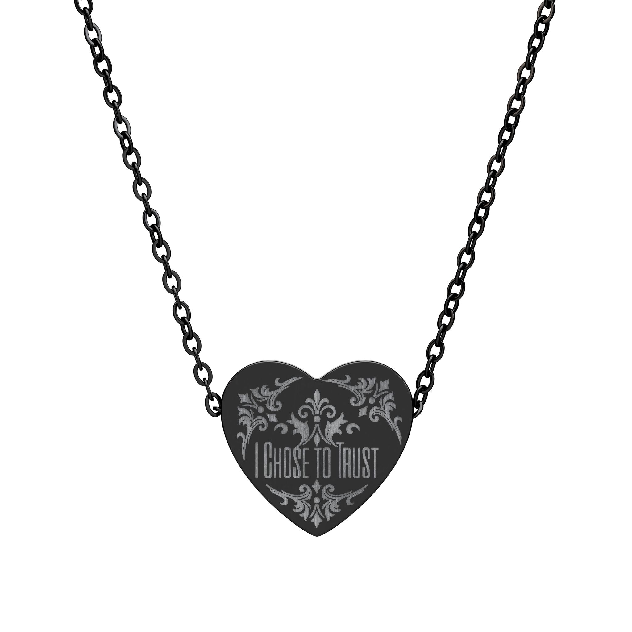 Engraved Heart Necklace — Personalized Floral Heart Pendant Necklace