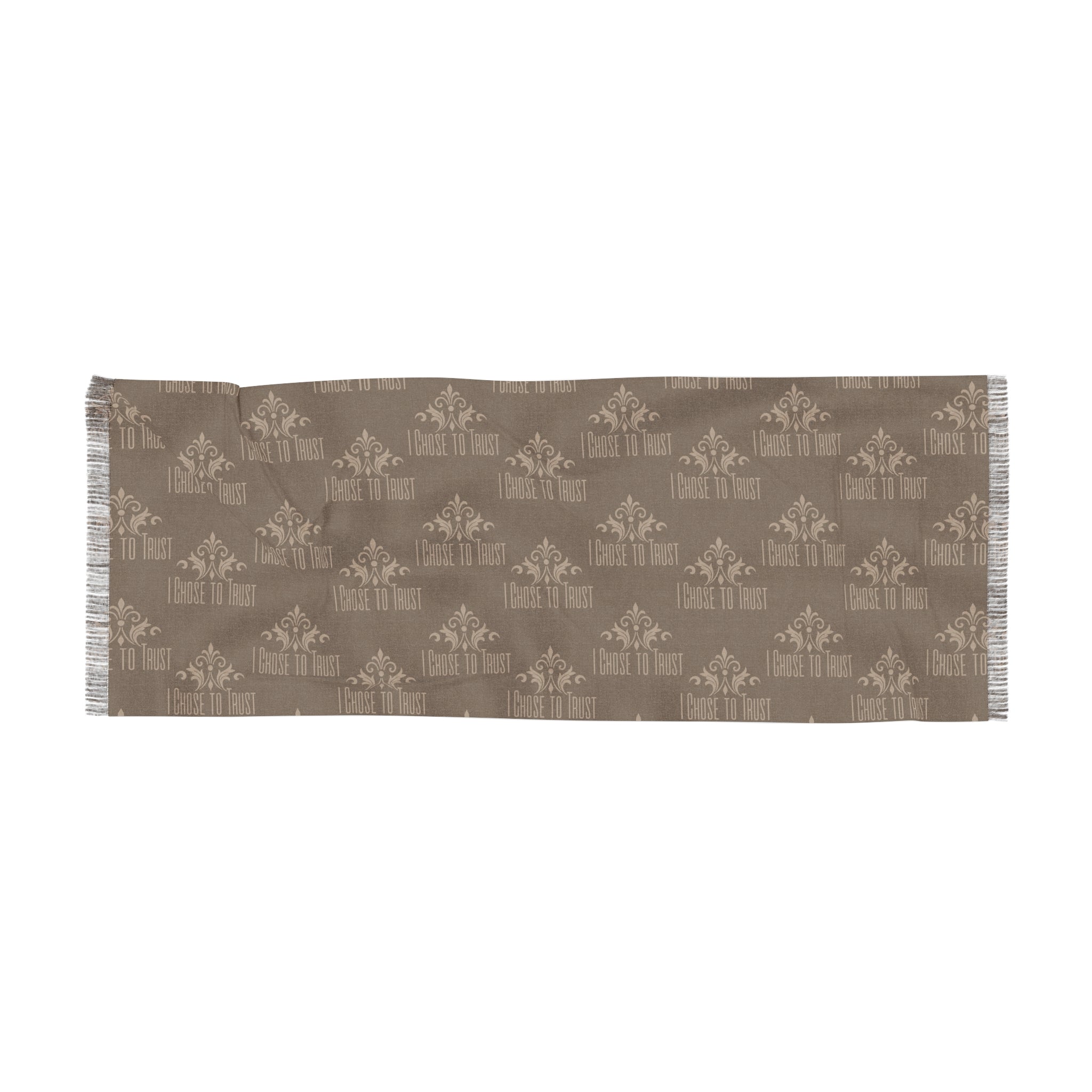 Light Scarf - Neutral Floral Jacquard Fringe Scarf