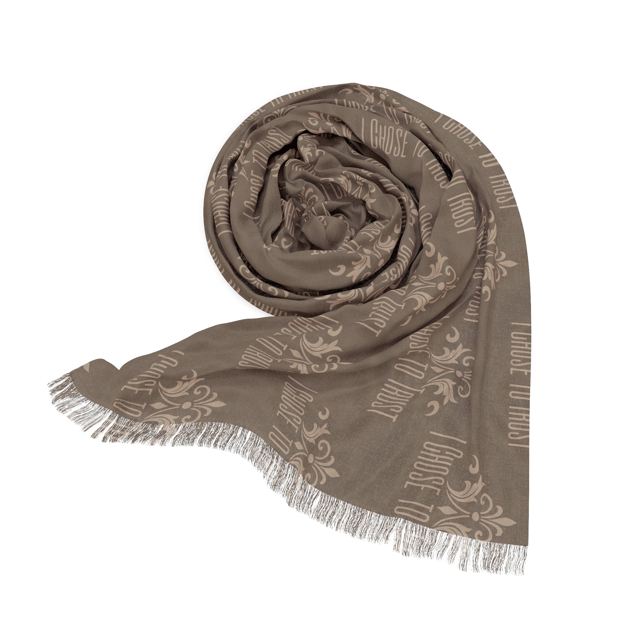 Light Scarf - Neutral Floral Jacquard Fringe Scarf