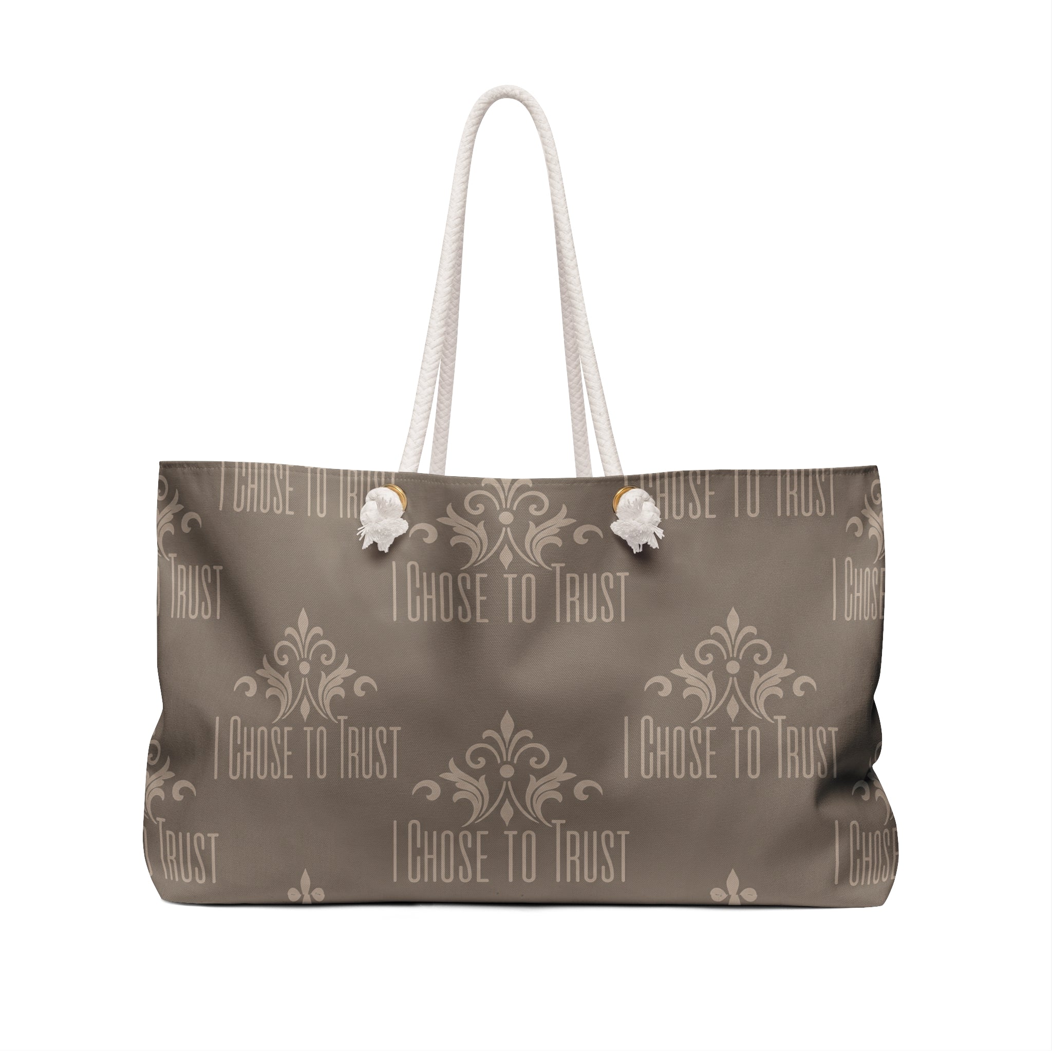 I Choose to Trust Weekender Bag — Neutral Brown Inspirational Travel Tote